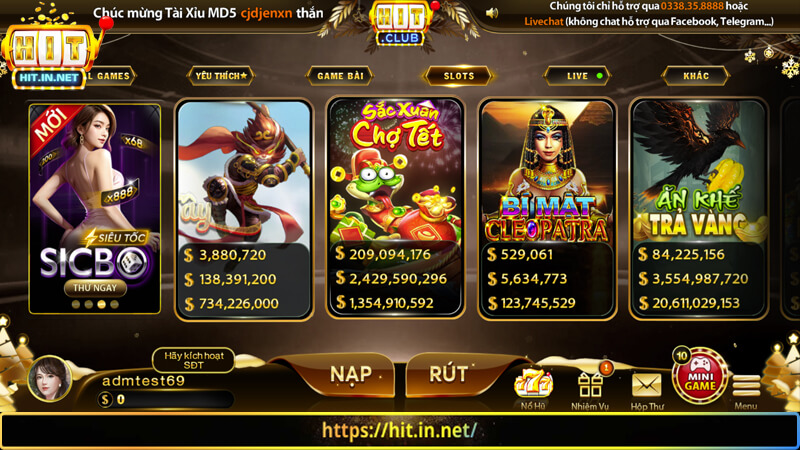 Sảnh quay slots game nổ hũ có tiền thưởng hũ khủng