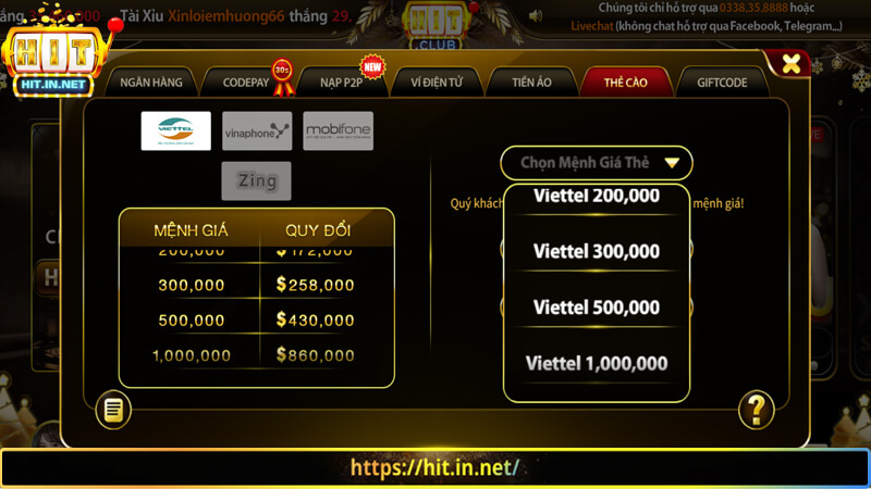 Thanh toán nạp rút Hit Club nhanh chóng, đa dạng phương thức